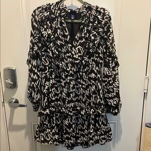 Ruffle Black and White Long Sleeve Dress NWT